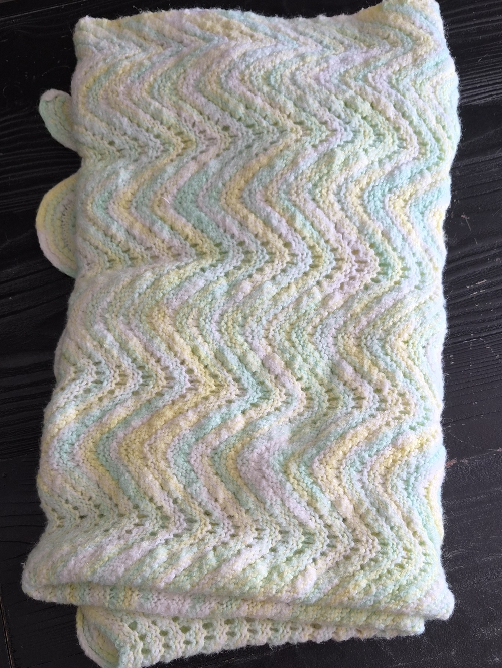 Ripple Wave Crocheted Baby Blanket light green and yellow